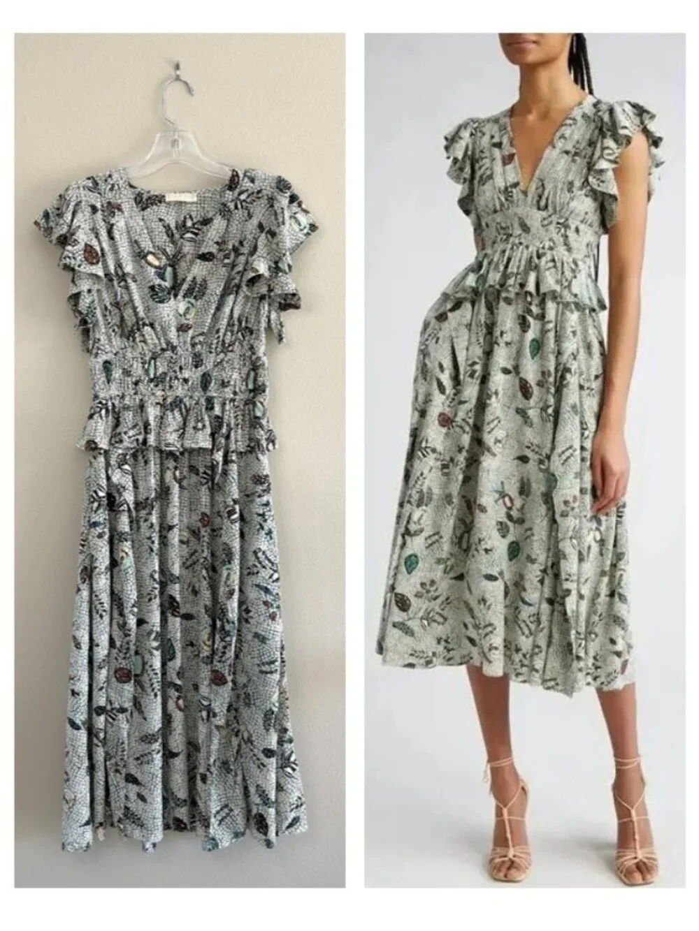 Ulla Johnson Brielle Silk Flutter Sleeve Midi Dress, 2, Elegant Whimsical - Picture 1 of 12